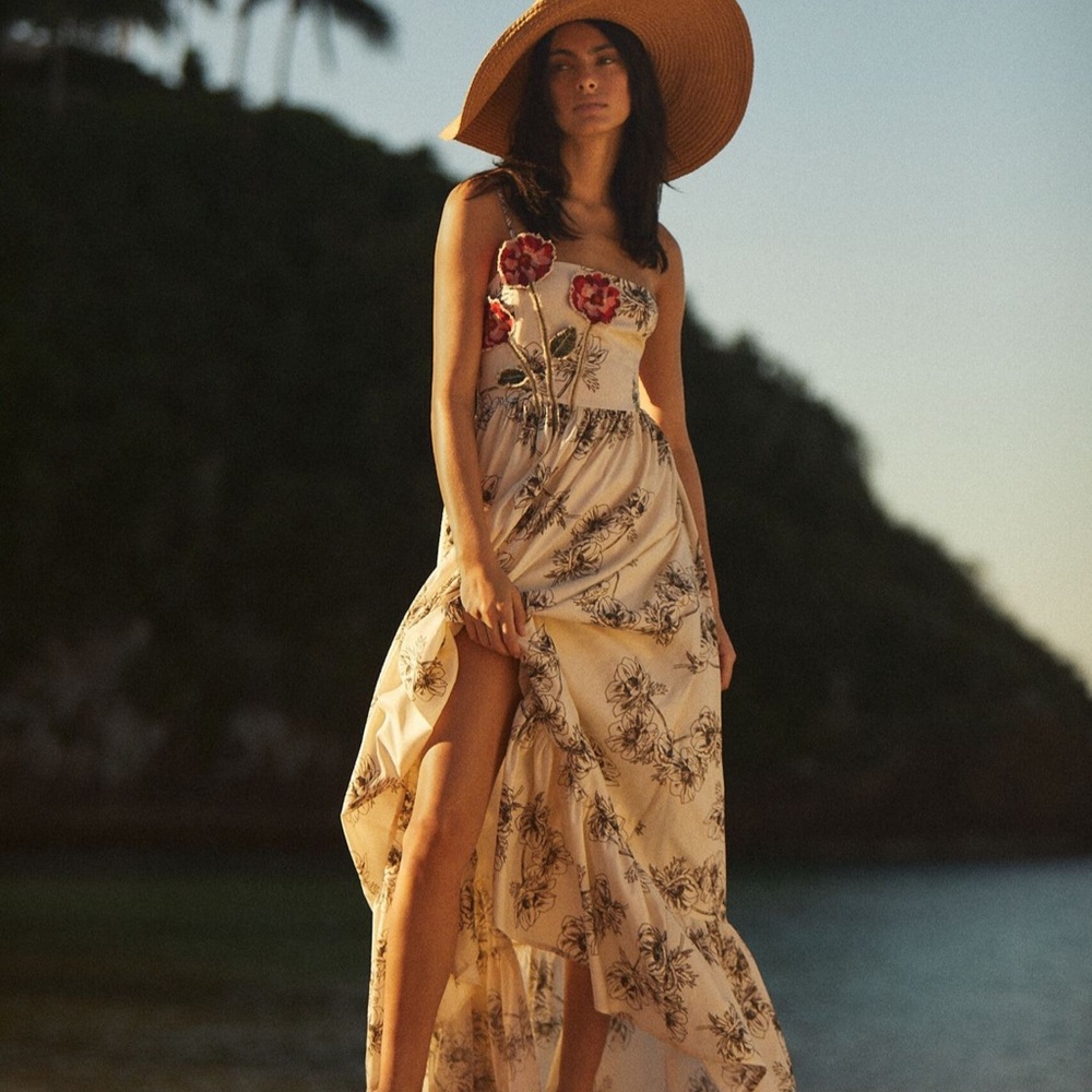 Anthropologie embroidered Maxi Dress in Cream